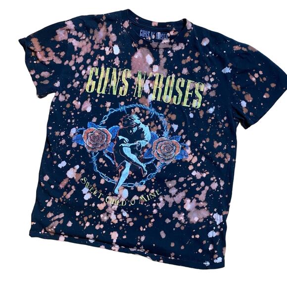Guns N’ Roses Tops - Guns N’ Roses Bleach Dyed Graphic Band Tee Size Large One of A Kind T-Shirt